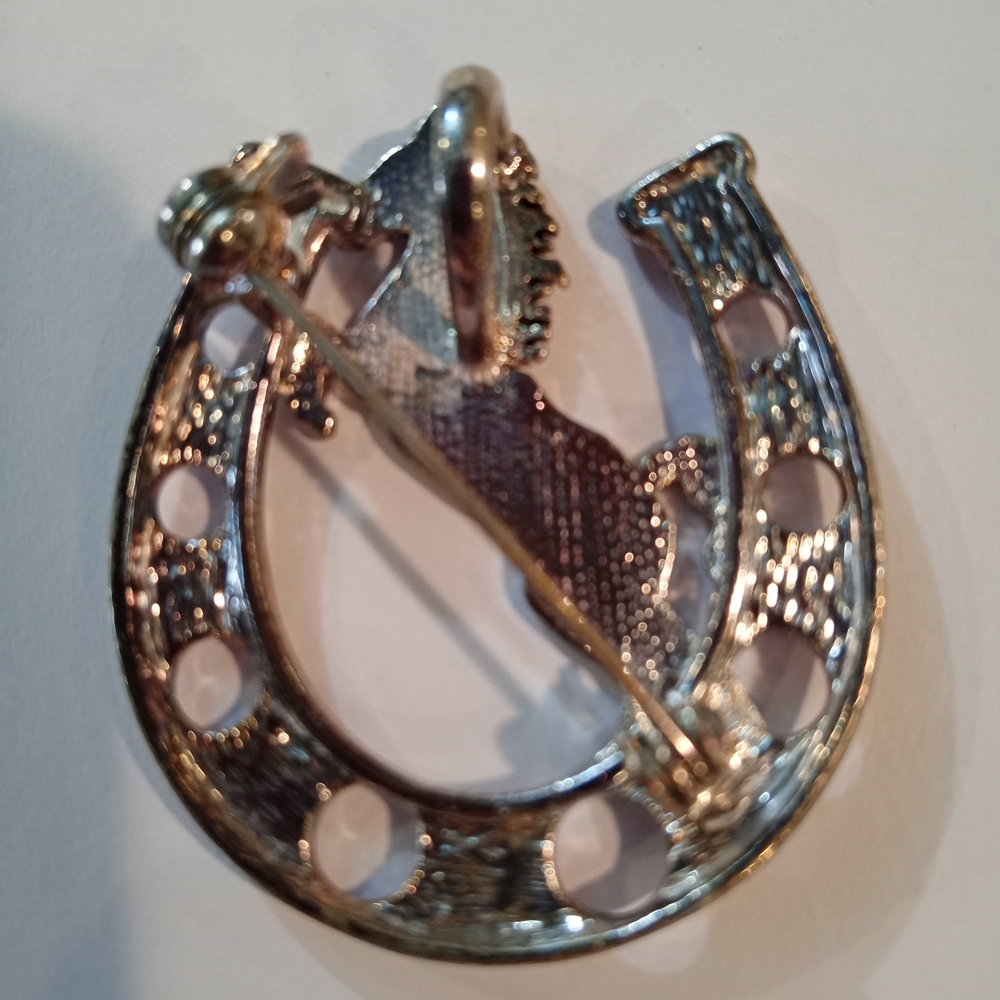 Beautiful Silver Pin Brooch Pendant Horse Stallion In Horseshoe Combo - Picture 2 of 7